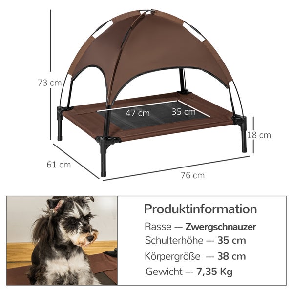 PawHut Hundebett, L76 x B61 x H73 cm, Metall, Oxford, Netzstoff, Taftstoff, Kaffee+Schwarz