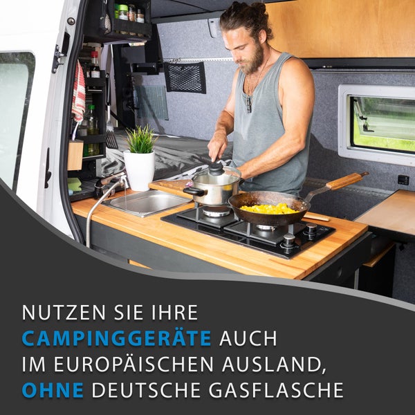PELMOS Gasanschluss Adapter I 4 teiliges Gasflaschen Adapter - Set für das EU-Ausland I Zum Anschluss von Druckreglern an ausländischen Gasflaschen