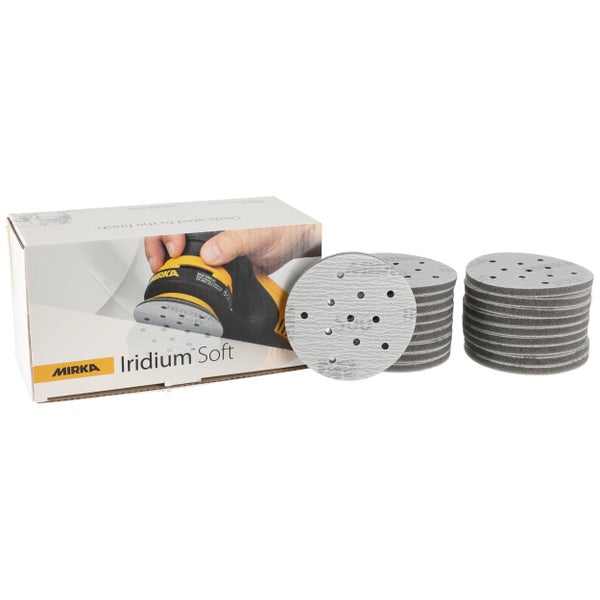 Mirka Iridium Soft Schleifscheiben Ø 77 mm / Korn P500 / Klett Multifit / 20 Stück / schaumbasiertes Schleifmittel für präzises Trockenschleifen, Klarlackschliff, Finish