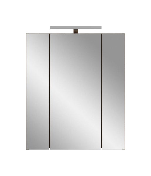 Dreitüriger Spiegelschrank für das Badezimmer mit integrierter Beleuchtung oben.