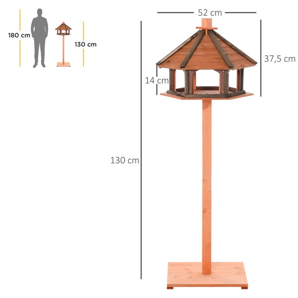 PawHut Vogelhaus hölzerner Vogelvilla Futterhaus Vogelständer Vogel-Tischvogelhaus Spielstand mit wasserfestem Dach für den Aussenbereich Natur Ø52 x 130H cm