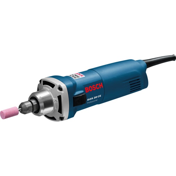 Bosch Professional Geradschleifer GGS 28 CE in Blau mit rosa Schleifstift und KickBack Control.