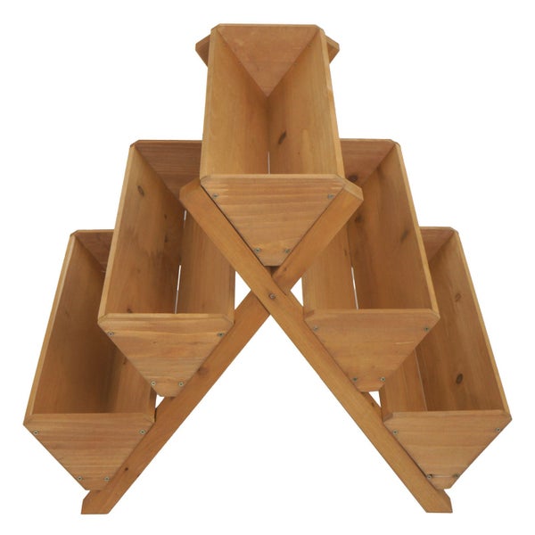 Etagen-Pflanzregal aus Holz in A-Form mit fünf Pflanzkästen für Garten oder Balkon.