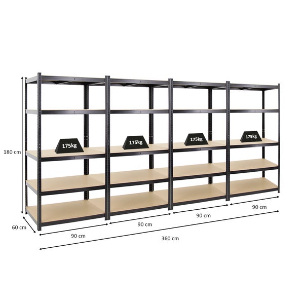 PROREGAL Mega Deal 4x Schwerlastregal Taurus HxBxT 180 x 90 x 60 cm Fachlast 175 kg Schwarz