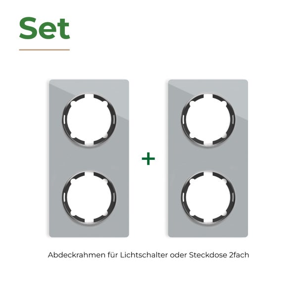 Set mit zwei zweifachen Abdeckrahmen für Lichtschalter oder Steckdosen aus Kunststoff