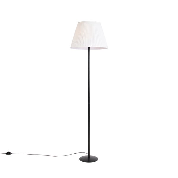 Stehleuchte mit plissiertem Lampenschirm und dunklem Fuß