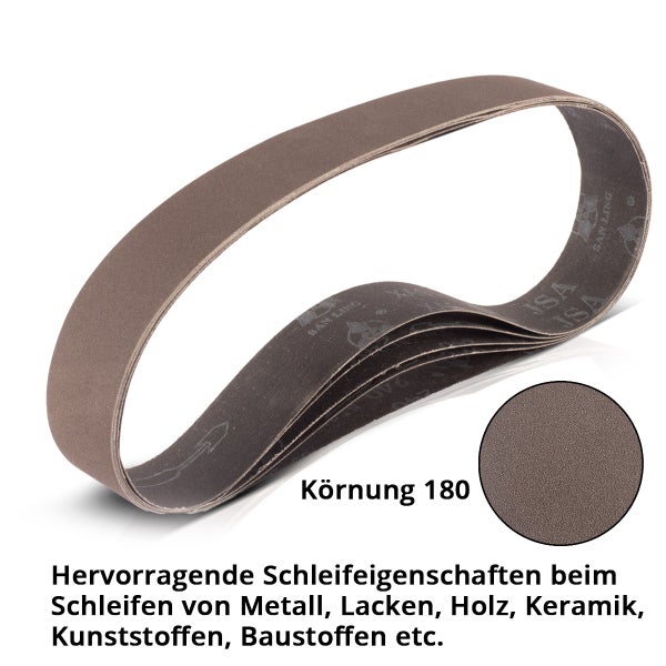 Schleifband für Bandschleifer mit Körnung 180 für Metall, Lack, Holz und Kunststoff.