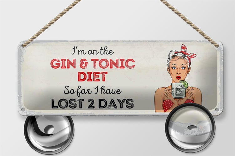 Blechschild Spruch I`m on the Gin & Tonic Diet rot 27x10cm