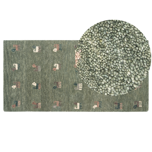 Teppich KIZARLI Grün 80 x 150 cm Wolle Gabbeh
