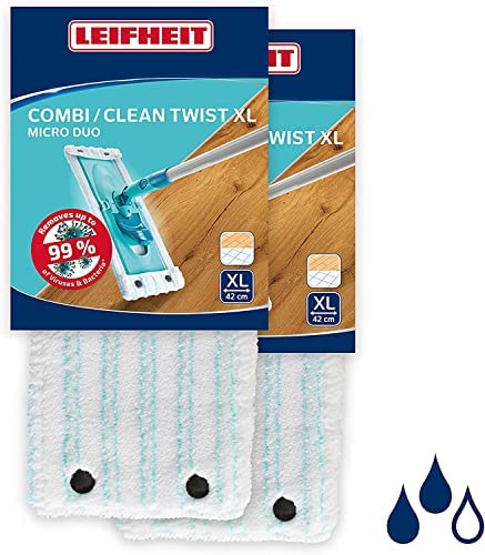 Leifheit 2er Set Wischbezug Clean Twist XL micro duo, für alle Bodenarten, Bodenwischer Ersatzbezug für ideale Schmutzaufnahme dank 2-Faser-System, Mikrofaser Putzlappen ideal für Fliesen und Laminat