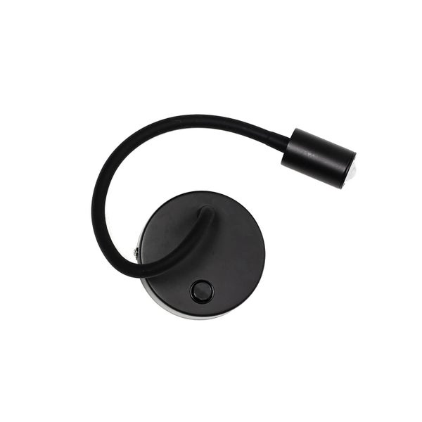 Schwarze LED Wandleuchte mit flexiblem Arm zur individuellen Ausrichtung des Lichts.