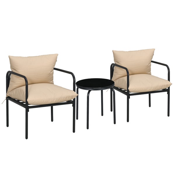 Outsunny 3tlg. Gartenmöbel-Set, Bistro-Set mit 2 Stühlen, 1 Couchtisch, für Balkon, Terrasse, 58L x 58B x 66H cm, Stahl, Beige