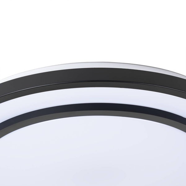 Runde LED-Deckenleuchte mit schwarzem Rahmen und zwei konzentrischen Lichtringen.