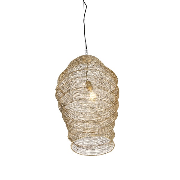 Hängelampe aus Metallgeflecht mit Glühbirne