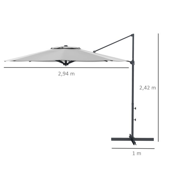 Outsunny Ampelschirm ca. Ø3 m Sonnenschirm mit Kurbel, Neigbarer Marktschirm, Drehbarer Gartenschirm für Balkon, Terrasse, Metall, Dunkelgrau