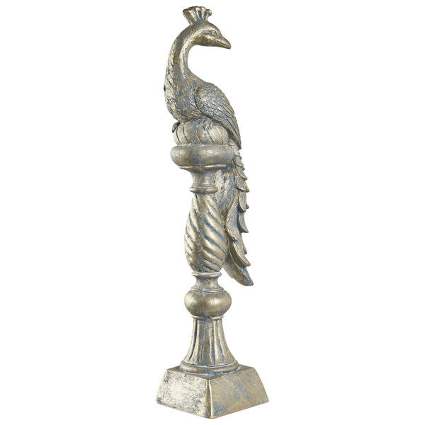 Dekofigur Pfau auf einer spiralförmigen Säule im antiken Stil.