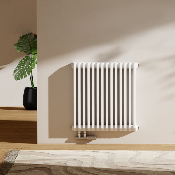 EMKE Designheizkörper 594 x 600 mm, 969 W, Wasserführend, D-Form Heizrohre, Seitenanschluss, Badheizkörper Wandmontage, Röhrenheizkörper für Bad & WC, Weiß