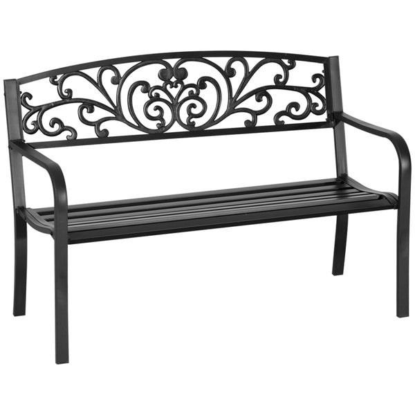 Outsunny wetterfeste Sitzbank, 2 Sitzer Balkonbank, bis 250 kg Belastbar für Balkon, 127cm x 60cm x 87cm, Metall, Schwarz
