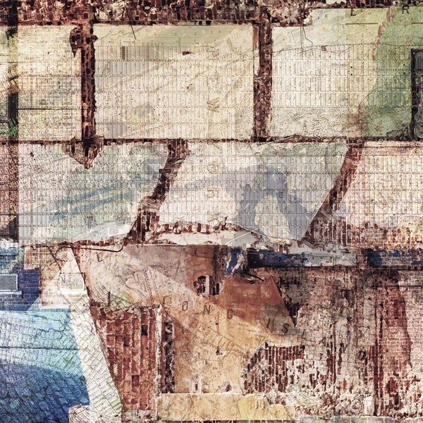 Abstraktes Wandbild mit Stadtplanmotiven und Ziegelsteindesign