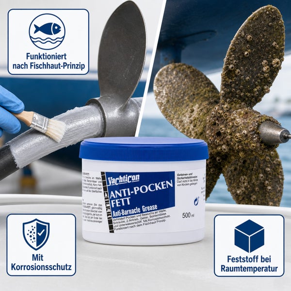Yachticon Anti Pocken Fett 500 ml Dose zum Schutz von Schiffsschrauben und Unterwasserteilen vor Bewuchs.
