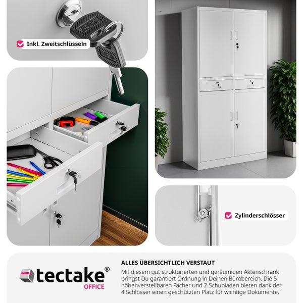 Aktenschrank tectake  180 x 80 x 40 cm aus pulverbeschichtetem Stahl hellgrau