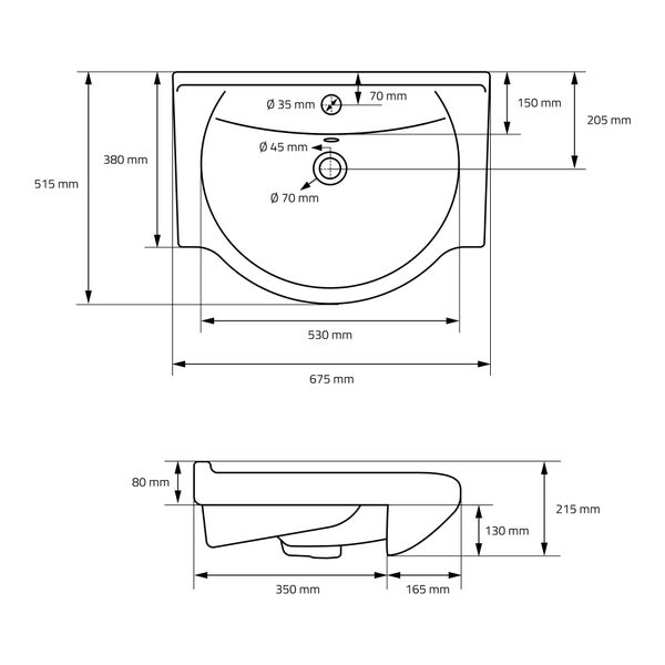 ML-Design Waschbecken Keramik Weiß 67,5x21,5x51,5 cm Oval mit Ablaufgarnitur, Einbauwaschbecken mit Überlauf, Aufsatzwaschbecken Einbauwaschtisch Waschschale Waschplatz Handwaschbecken für Badezimmer