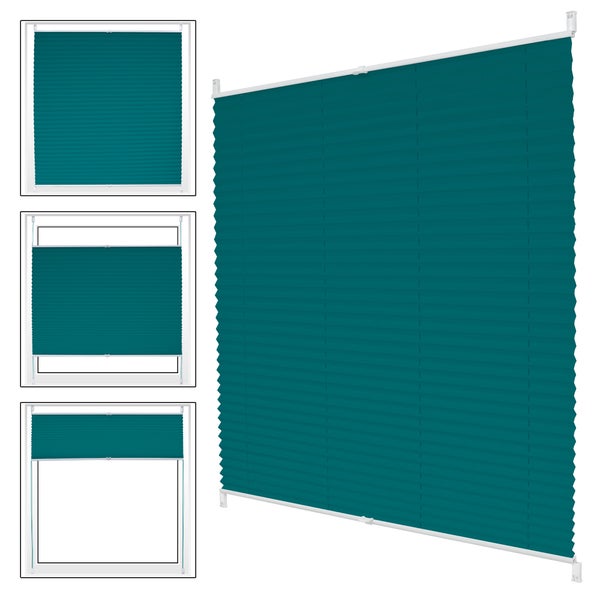 ECD Germany Plissee Klemmfix ohne Bohren 60 x 100 cm Petrol Blickdicht Sonnen- und Sichtschutz Faltrollo Jalousie mit Klemmträger für Fenster & Tür EasyFix Plisseerollo Lichtdurchlässig Fensterrollo