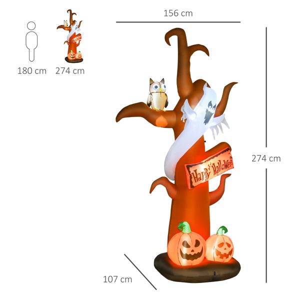 HOMCOM Aufblasbarer Halloween Baum, mit LED, 156 x 107 x 274 cm, Polyester, Braun