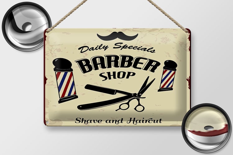 Blechschild Spruch 20x30cm Barbershop shave and haircut
