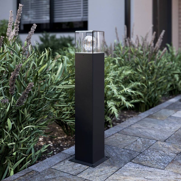 Lucande Außenleuchte Keke (spritzwassergeschützt (Modern) in Schwarz aus Aluminium (1 flammig, E27) - Wegeleuchte Pollerleuchte Wegelampe Sockelleuchte
