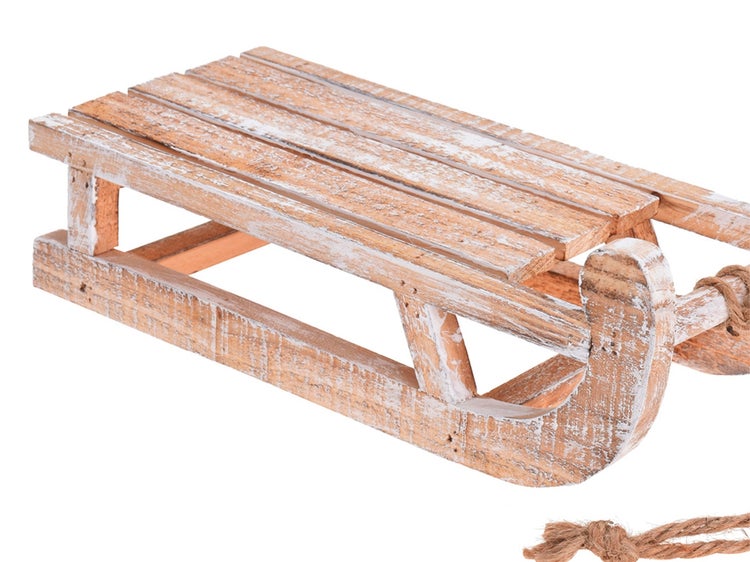 LAALU Brauner Holzschlitten 30 cm