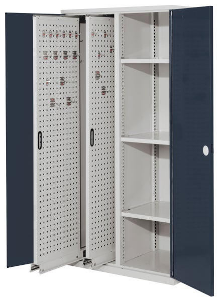 Werkzeugschrank mit Lochplatten und Regalböden für Werkstatt