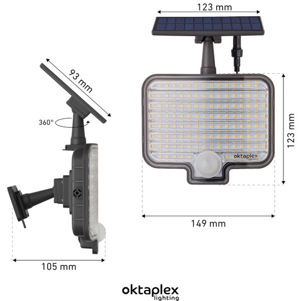 LED Solarstrahler warmweiß 3000K mit Bewegungsmelder mit 3 Modi Außenleuchte IP44 anthrazit