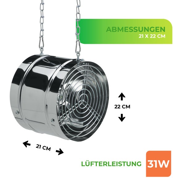 Gewächshausventilator Arizona mit 31 Watt und 420 m³/h Luftumwälzung