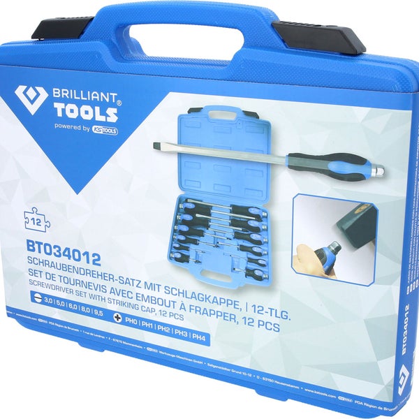 Brilliant Tools Schraubendrehersatz mit Schlagkappe, 12-teilig im Werkzeugkoffer