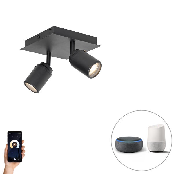 Smarter Badspot schwarz quadratisch IP44 inkl. 2 WiFi GU10 - Ducha