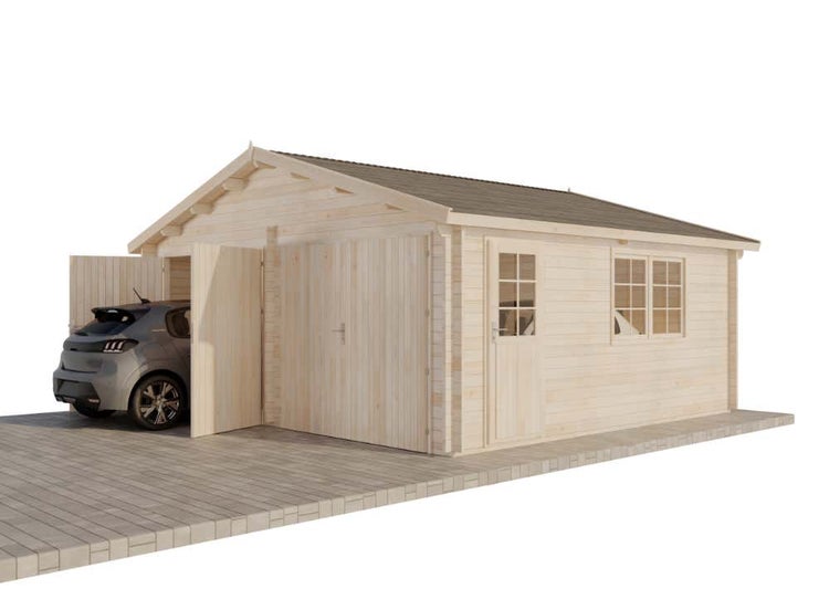 Alpholz Doppelgarage D Garage aus Holz, Unterstellplatz mit 40 mm Wandstärke Fertiggarage, Naturbelassen 6x5,3m