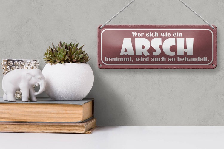 Blechschild Spruch 27x10cm wer sich wie Arsch benimmt wird Dekoration