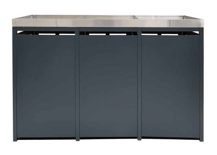 Mülltrennsystem mit drei Behältern und Edelstahlabdeckung