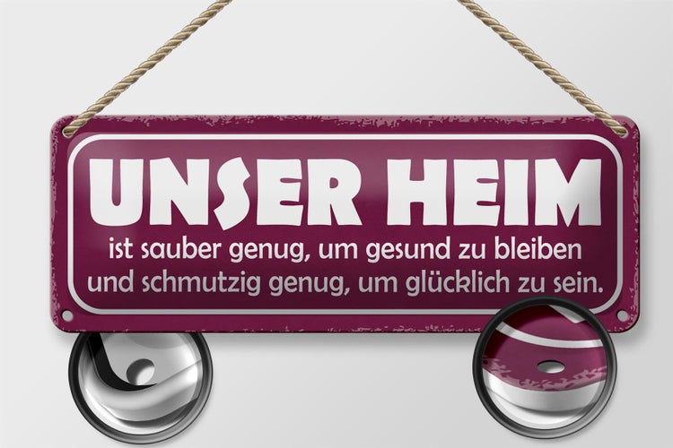 Blechschild Spruch 27x10cm unser Heim sauber genug gesund Dekoration