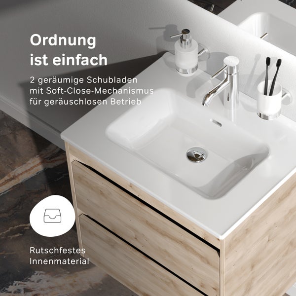 Waschtischunterschrank mit zwei Schubladen und Soft-Close-Mechanismus