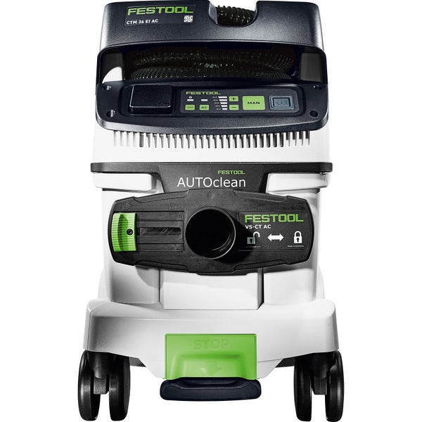 Festool Absaugmobil CTM 36 EI AC mit AUTOclean Funktion, industrieller Staubsauger mit Bedienfeld und Rollen.