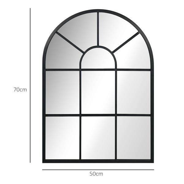 HOMCOM Wandspiegel Fensterspiegel 70 x 50 cm Dekorativ Spiegel mit Metallrahmen Hängespiegel für Wohnzimmer, Schlafzimmer, Schwarz