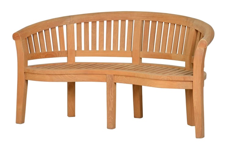 Gartenbank Bananenbank Teak Parkbank Holz Balkon Terrasse Wintergarten und Garten 160 cm geschwungen wetterfest premium