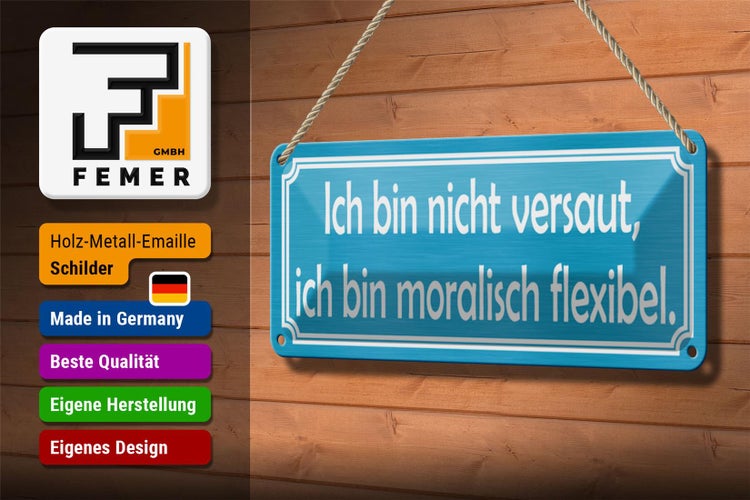 Blechschild Spruch 27x10cm nicht versaut moralisch flexibel Dekoration