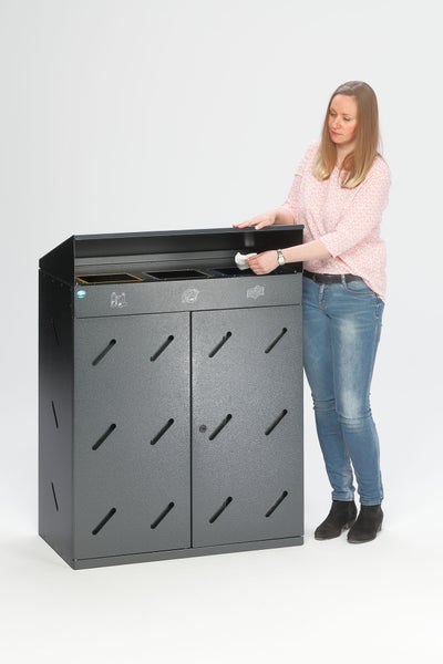 PROREGAL Robuste Wertstoffsammlstation 3 Fach Einwurf 300 Liter HxBxT 118,5 x 89 x 50 cm Verzinkter Stahl Grau