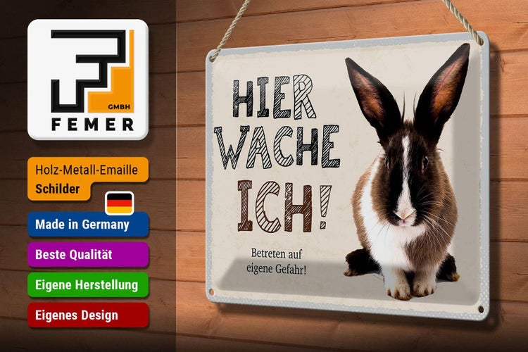 Blechschild Spruch 30x20cm Hase hier wache ich eigene Gefahr