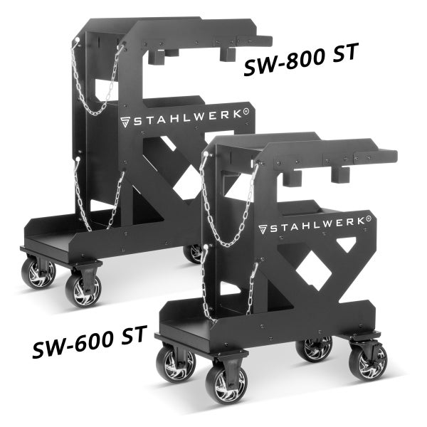 Zwei Stahlwerk Schweißwagen, Modelle SW-600 ST und SW-800 ST, mit Rollen und Ketten