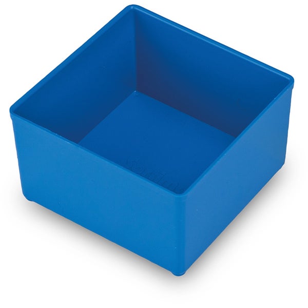 Quadratische Insetbox aus blauem Kunststoff von Sortimo.