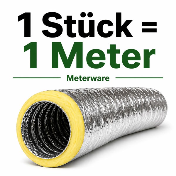 Flexibler isolierter Lüftungsschlauch als Meterware, ein Stück entspricht einem Meter.